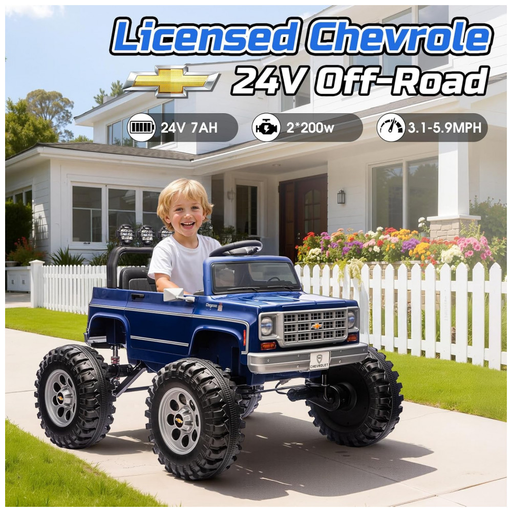 ECTQGW1F15WF0B_1-1.jpg - Carrinho Elétrico Infantil Chevrolet Cheyenne Licenciado 24V, 2 Motores 200W, Controle Remoto, Música, Suspensão, Assento Largo, Azul