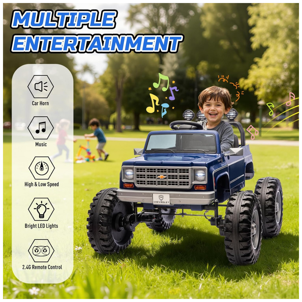 ECTQGW1F15WF0B_2-1.jpg - Carrinho Elétrico Infantil Chevrolet Cheyenne Licenciado 24V, 2 Motores 200W, Controle Remoto, Música, Suspensão, Assento Largo, Azul