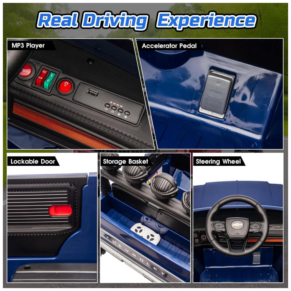 ECTQGW1F15WF0B_4-1.jpg - Carrinho Elétrico Infantil Chevrolet Cheyenne Licenciado 24V, 2 Motores 200W, Controle Remoto, Música, Suspensão, Assento Largo, Azul