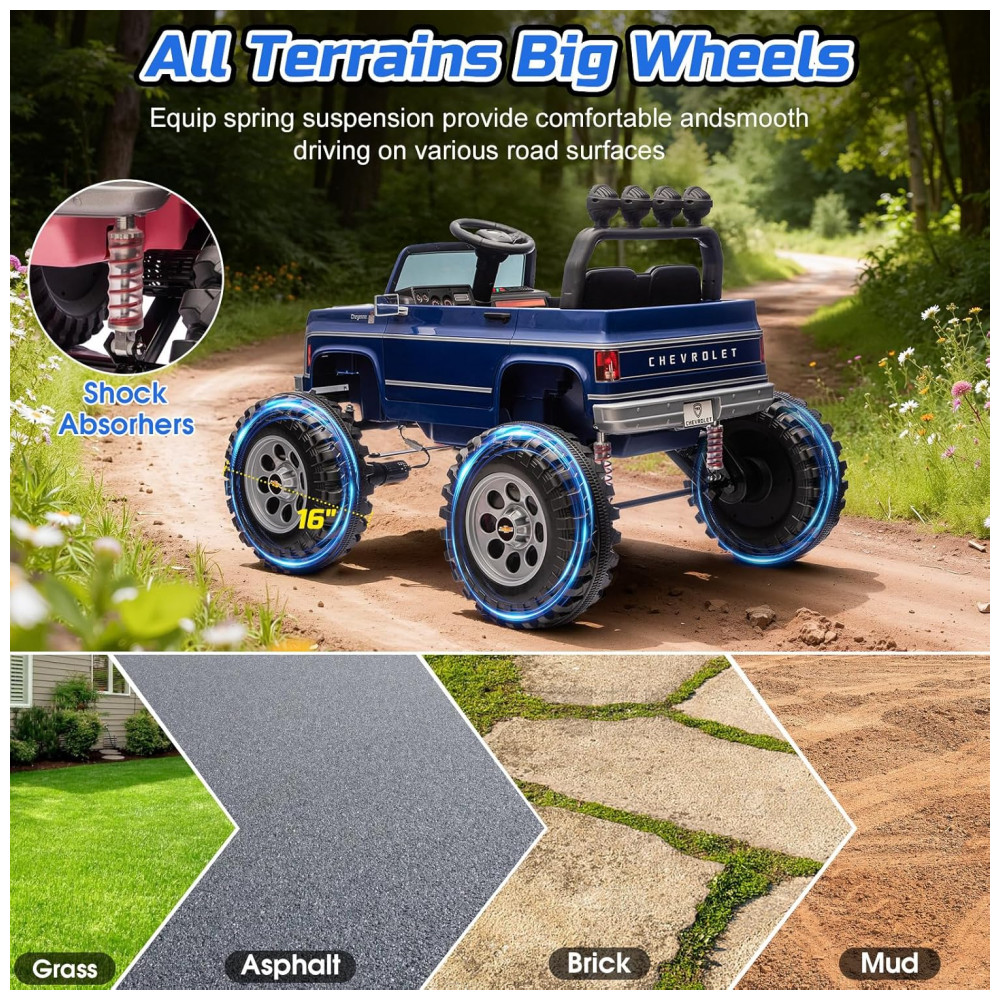 ECTQGW1F15WF0B_5-1.jpg - Carrinho Elétrico Infantil Chevrolet Cheyenne Licenciado 24V, 2 Motores 200W, Controle Remoto, Música, Suspensão, Assento Largo, Azul