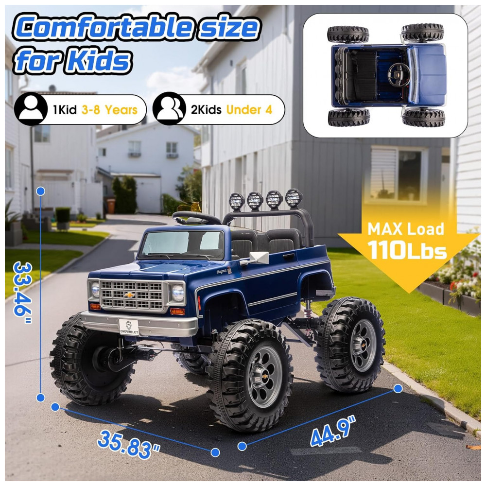 ECTQGW1F15WF0B_6-1.jpg - Carrinho Elétrico Infantil Chevrolet Cheyenne Licenciado 24V, 2 Motores 200W, Controle Remoto, Música, Suspensão, Assento Largo, Azul