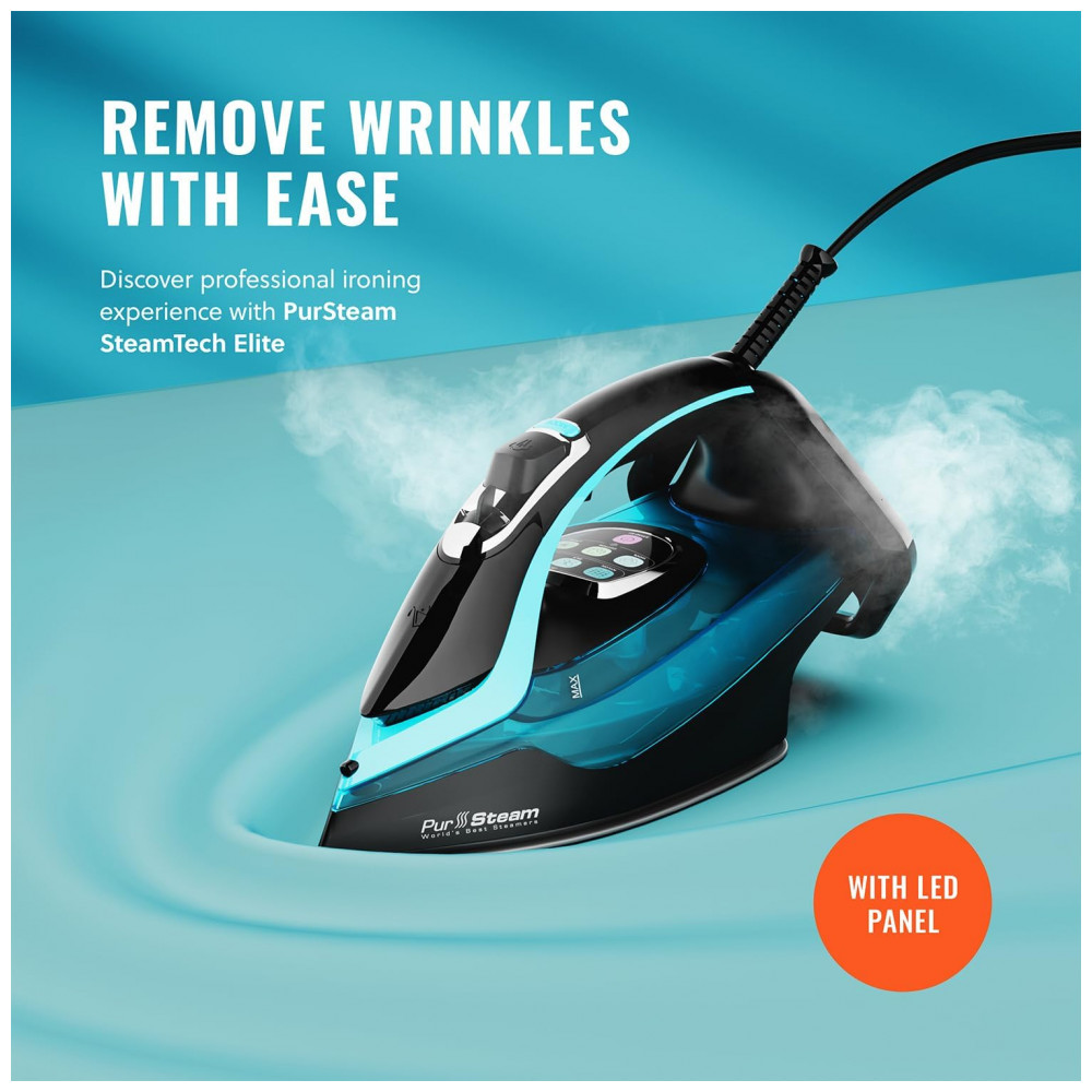 ECTQGW8WP3GD0B_1-1.jpg - Ferro de Passar a Vapor PurSteam SteamTech Elite 1750W, Controle de Temperatura Digital com Display LED, PurSteam World's Best Steamers
