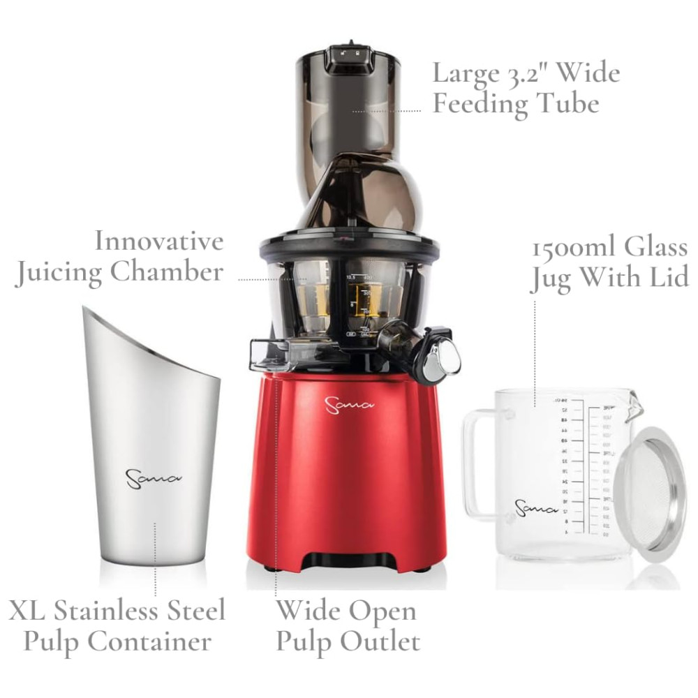 ECTQGXTXQG2C0B_1-1.jpg - Centrifuga de Frutas com Boca Larga Sistema de Alçapão Patenteado e Inclui 2 Acessórios Premium 110V 240W SANA Vermelha