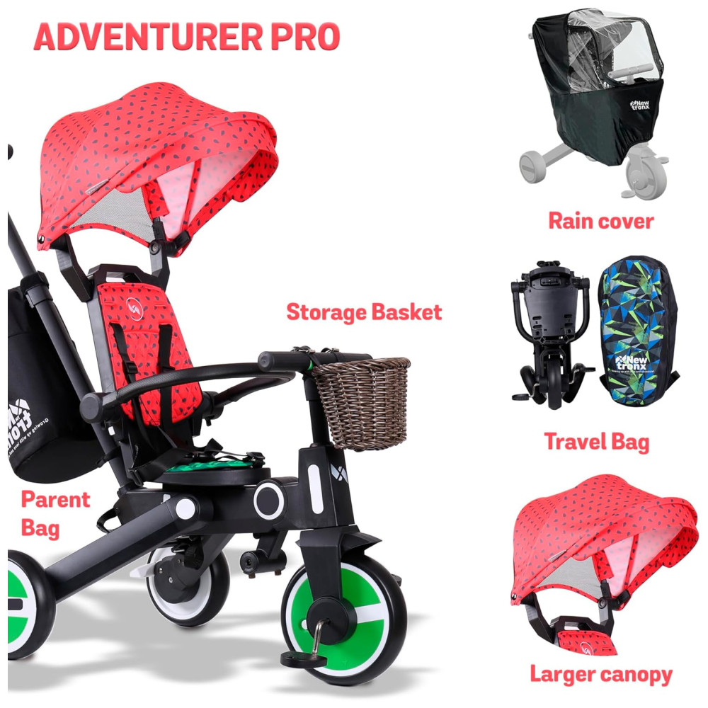 ECTQH145845C0B_1-1.jpg - Triciclo Infantil com Cesta Mochila de Viagem e Bolsa para os Pais para Crianças de 1 a 5 Anos NewtronX Vermelho