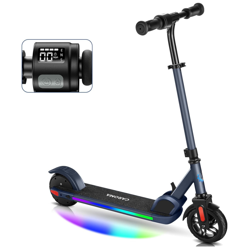 ECTQH283ZYHC0B_0-1.jpg - Patinete Elétrico Infantil Dobrável com Velocidade e Altura Ajustáveis Luzes Coloridas e Display LED para Crianças de 8 a 14 Anos 150W Caroma E35 Azul