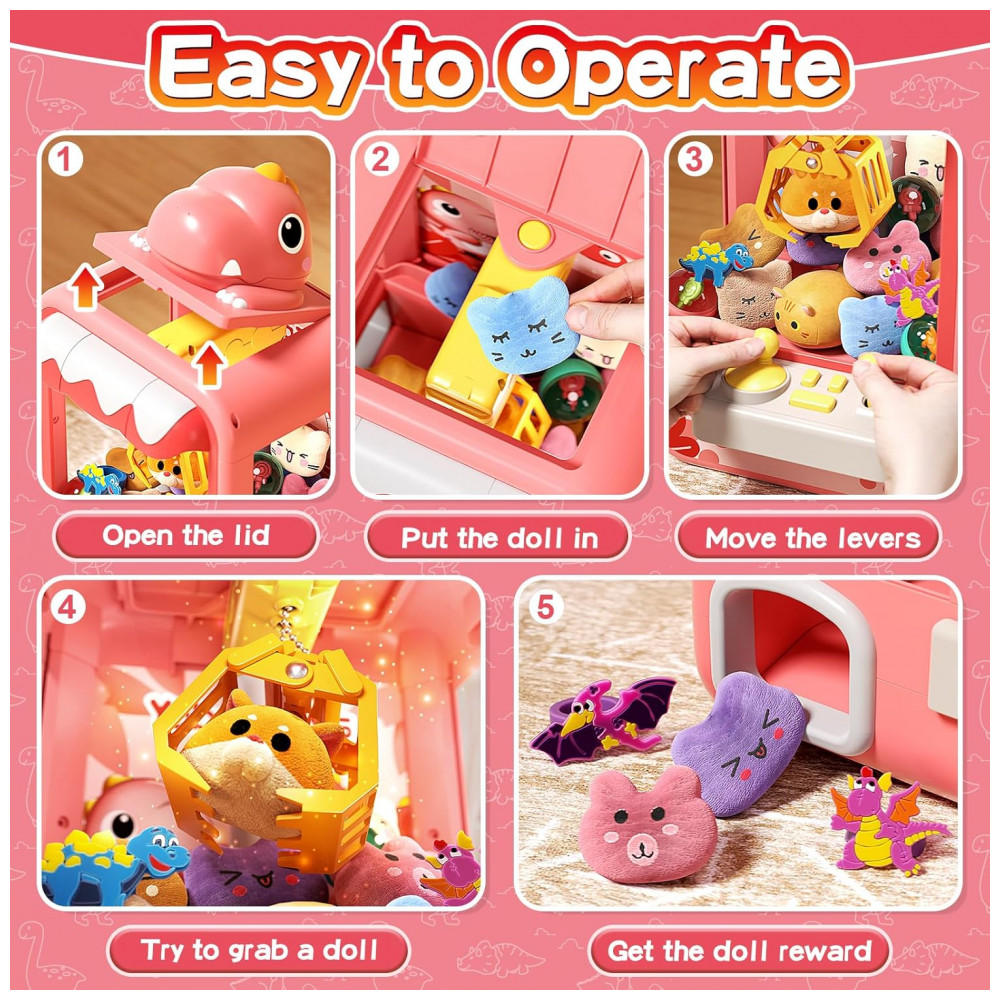 ECTQH2M1K5FD0B_1-1.jpg - Máquina de Garra Infantil Eohemeral Rosa, Mini Vending Machine Eletrônica com Música e 32 Brinquedos, Arcade para Crianças 3+ Anos