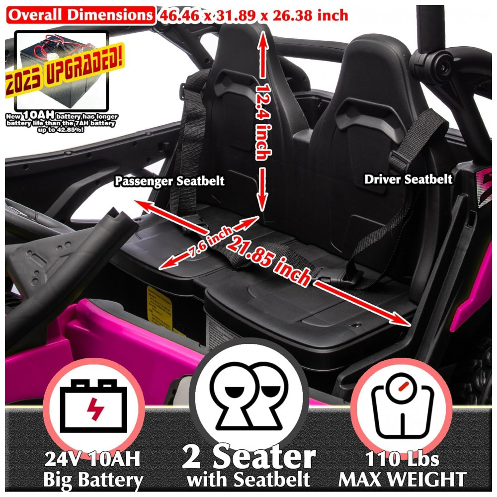 ECTQH3PWQ1BD0B_4-1.jpg - Carrinho Elétrico Infantil 4x4 Sopbost XL 24V 10Ah 2 Lugares 4 Motores 75W Controle Remoto Suspensão Molas Bluetooth Rosa