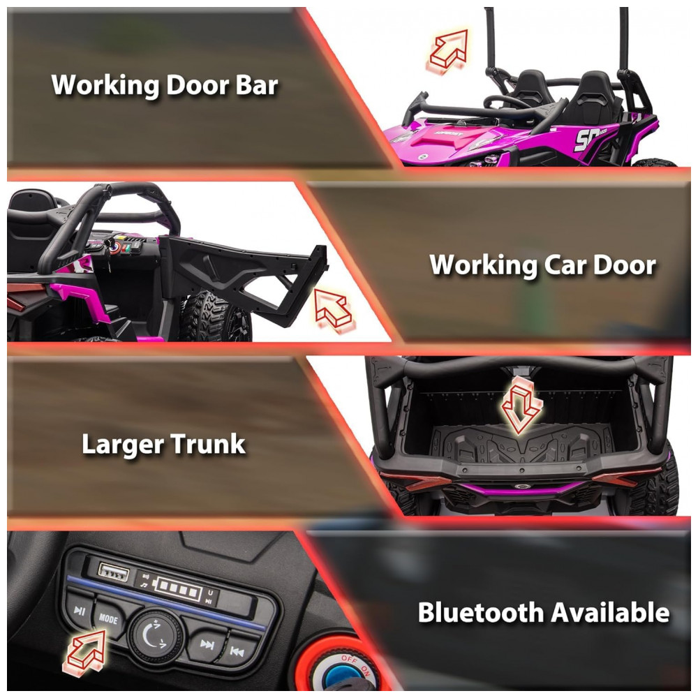 ECTQH3PWQ1BD0B_5-1.jpg - Carrinho Elétrico Infantil 4x4 Sopbost XL 24V 10Ah 2 Lugares 4 Motores 75W Controle Remoto Suspensão Molas Bluetooth Rosa