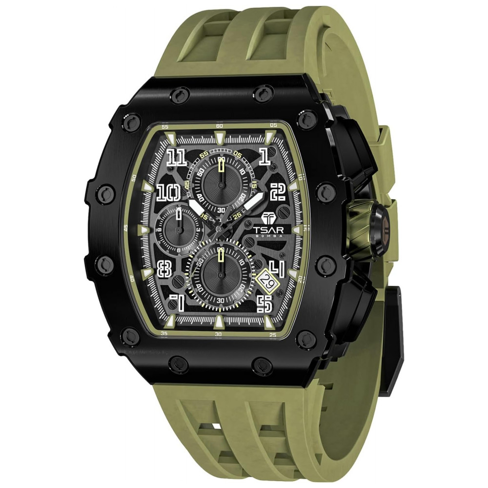 ECTQH7M417H90B_0-1.jpg - Relógio Masculino Analógico Quartzo a Prova dÁgua 50M com Cronógrafo TSAR BOMBA TB 8204SGLZHX Verde