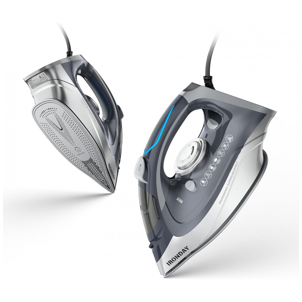 ECTQH99XY12F0B_0-1.jpg - Ferro de Passar a Vapor IRONDAY 1700W - Aquecimento Rápido, Autodesligamento, Antigotejamento, Autolimpeza, Reservatório de 300ml, Base Cerâmica