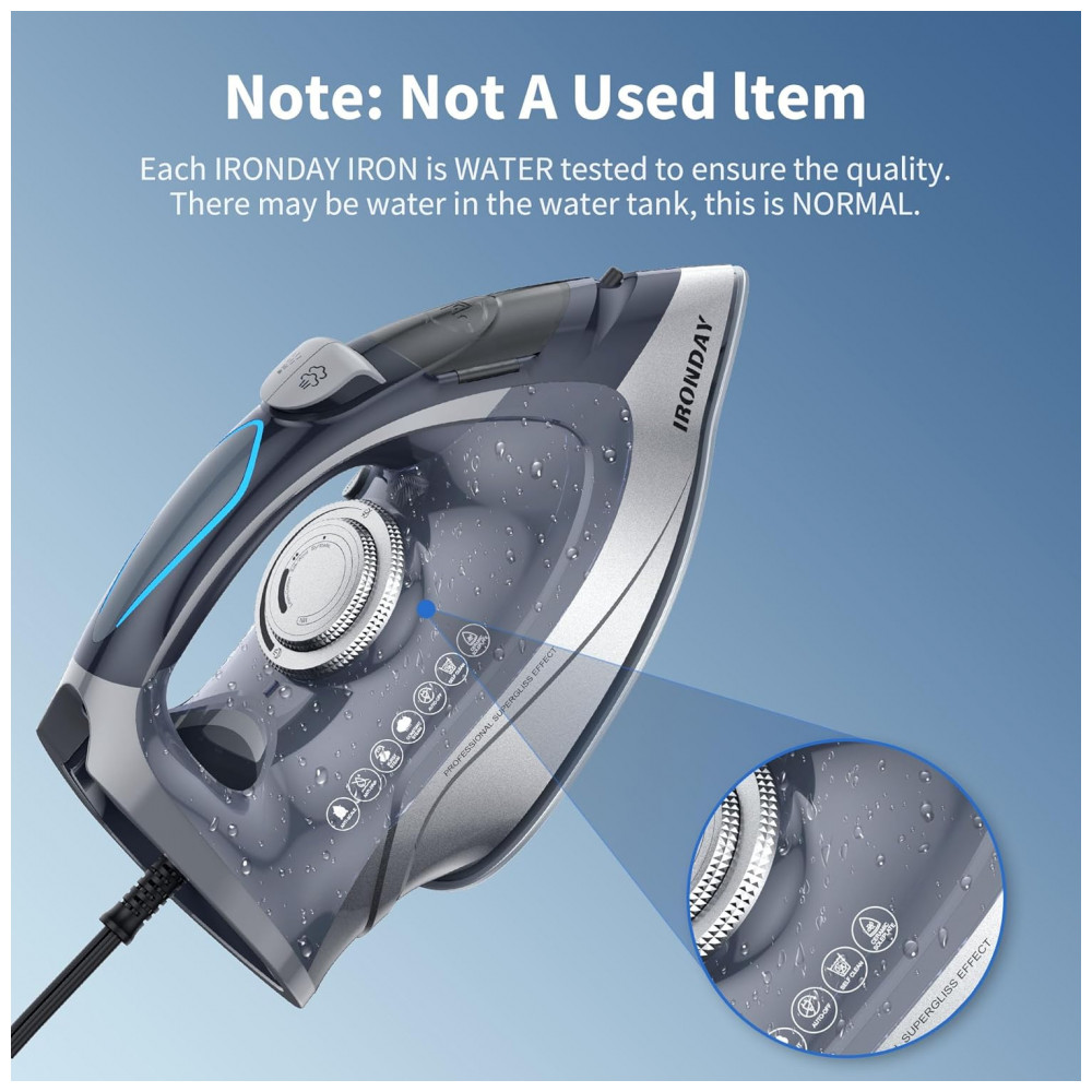 ECTQH99XY12F0B_1-1.jpg - Ferro de Passar a Vapor IRONDAY 1700W - Aquecimento Rápido, Autodesligamento, Antigotejamento, Autolimpeza, Reservatório de 300ml, Base Cerâmica
