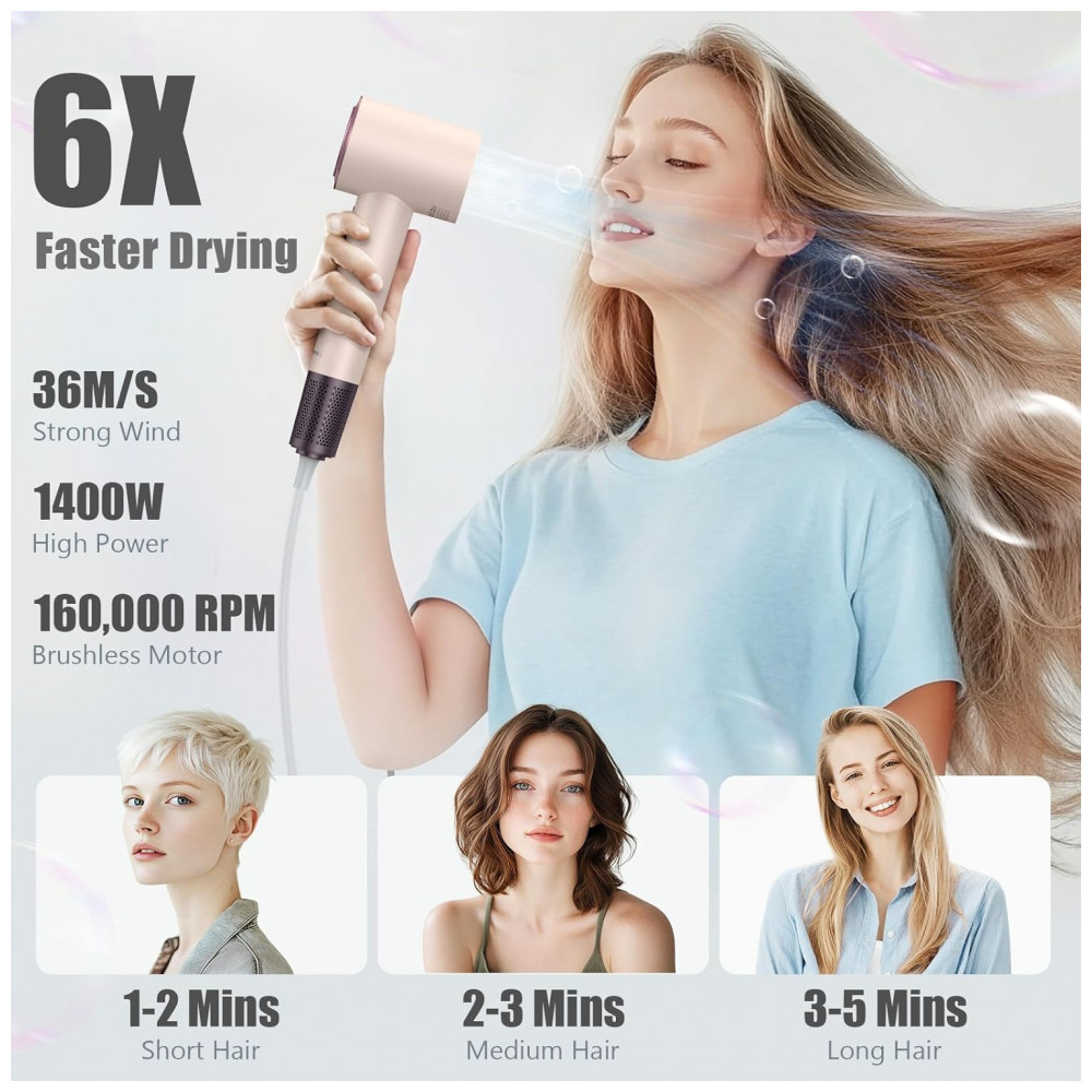 ECTQHDM7S66D0B_1-1.jpg - Secador de Cabelo Profissional slopehill 160.000 RPM 0,8lb UltraLeve, Tecnologia de 6 Bilhões de Íons para Redução de 98% do Frizz, Controle AI SmartT