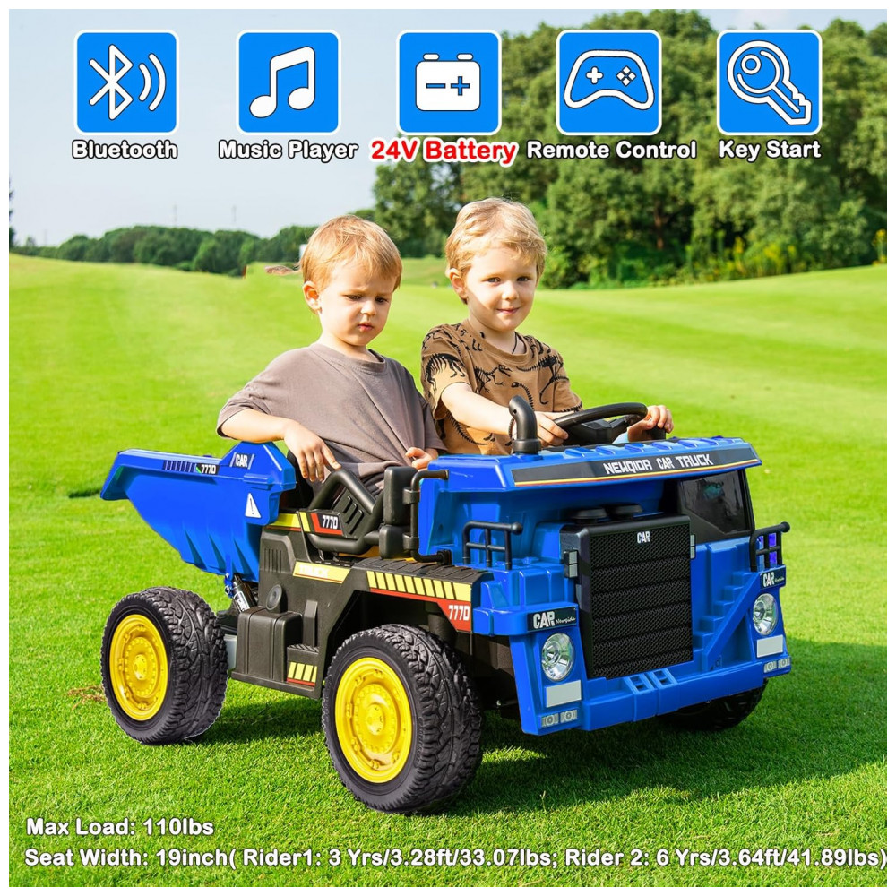 ECTQHLGYZQ9D0B_1-1.jpg - Caminhão Basculante Infantil Elétrico NEWQIDA Azul 24V 2 Motores Pá Remota Caçamba Elétrica Bluetooth LED Bancos 19"