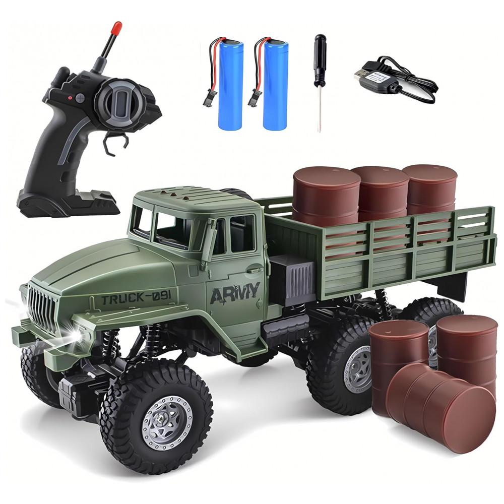 Caminhão Militar RC 6x6 Controle Remoto - Brinquedo Veículo de Transporte de Exército de Rocha em Terreno 4WD para Crianças,JPJCOOY
