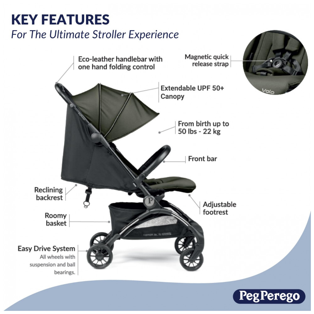 ECTQHNHPFJPD0B_1-1.jpg - Carrinho de Bebê Peg Perego Volo Mon Amour Bege e Rosa Ultra Leve 544 kg Dobrável Compacto Assento Reclinável Capota UPF 50+ Cinto 5 Pontos