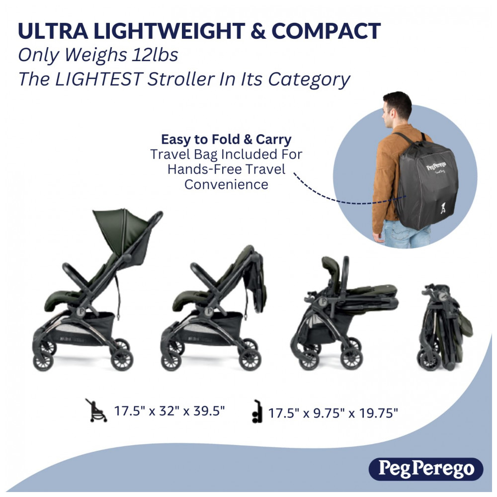 ECTQHNHPFJPD0B_2-1.jpg - Carrinho de Bebê Peg Perego Volo Mon Amour Bege e Rosa Ultra Leve 544 kg Dobrável Compacto Assento Reclinável Capota UPF 50+ Cinto 5 Pontos