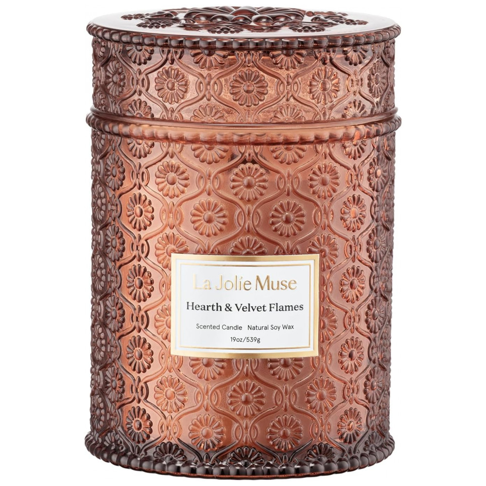Vela de Veludo Hearth Velvet Flames da LA JOLIE MUSE - Aromas de Açafrão, Cravo e Baunilha - 539 g - Pavio de Madeira - Cera de Soja Natural - 90 Hora