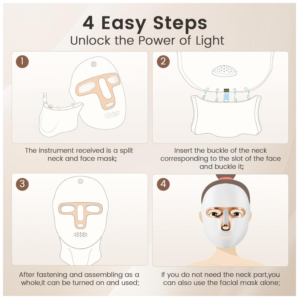 ECTQHPZ4FDMF0B_5-1.jpg - Máscara de Terapia com Luz Vermelha para Rosto e Pescoço, LED Facial, Recarregável via USB, Máscara de Infravermelho para Casa, Trabalho, Viagem, Yoga