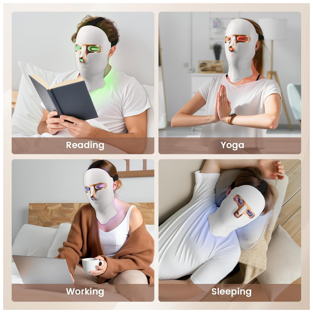 ECTQHPZ4FDMF0B_6-1.jpg - Máscara de Terapia com Luz Vermelha para Rosto e Pescoço, LED Facial, Recarregável via USB, Máscara de Infravermelho para Casa, Trabalho, Viagem, Yoga