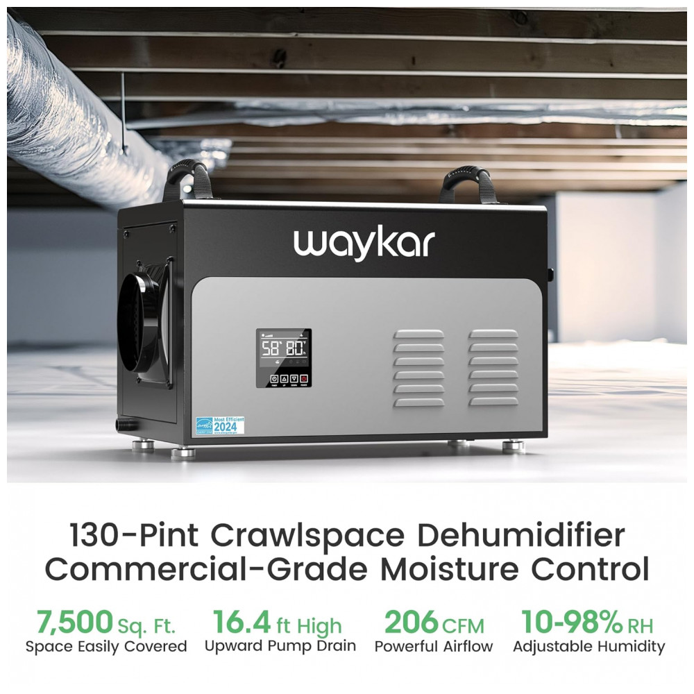 ECTQHR2Q8TDD0B_1-1.jpg - Desumidificador Comercial Waykar 61 litros Energy Star Mais Eficiente com Bomba e Mangueira de Drenagem para Espaços de Rastejamento,