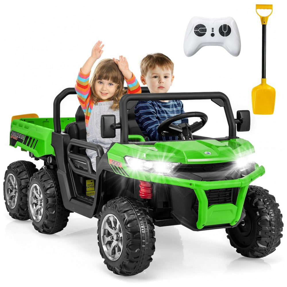 ECTQHTYCN13D0B_0-1.jpg - Caminhão Basculante Elétrico Infantil OLAKIDS Verde 24V 2 Lugares 4WD 6x6 Caçamba Elétrica Suspensão Controle Remoto 4x90W