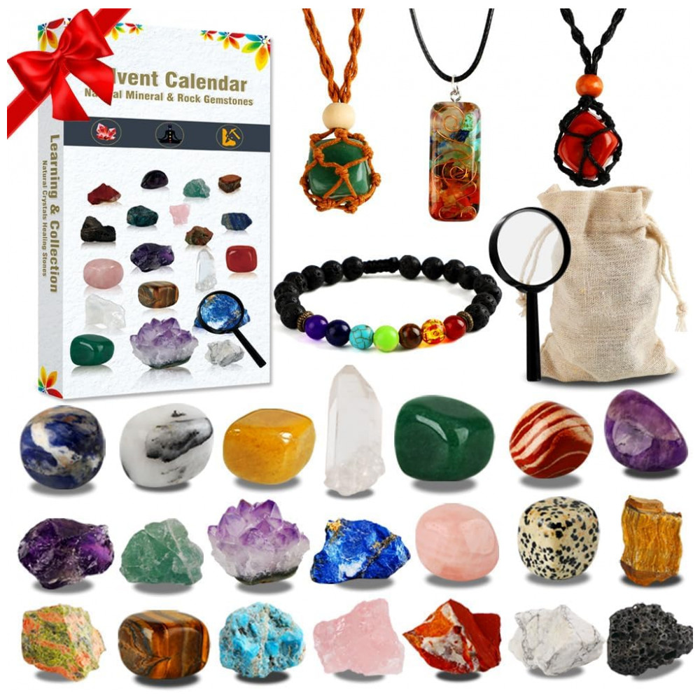 Calendário do Advento 2025, Cristais e Pedras de Cura - Calendário de Contagem Regressiva para o Natal com Conjunto de Pedras Naturais,Siwarm,