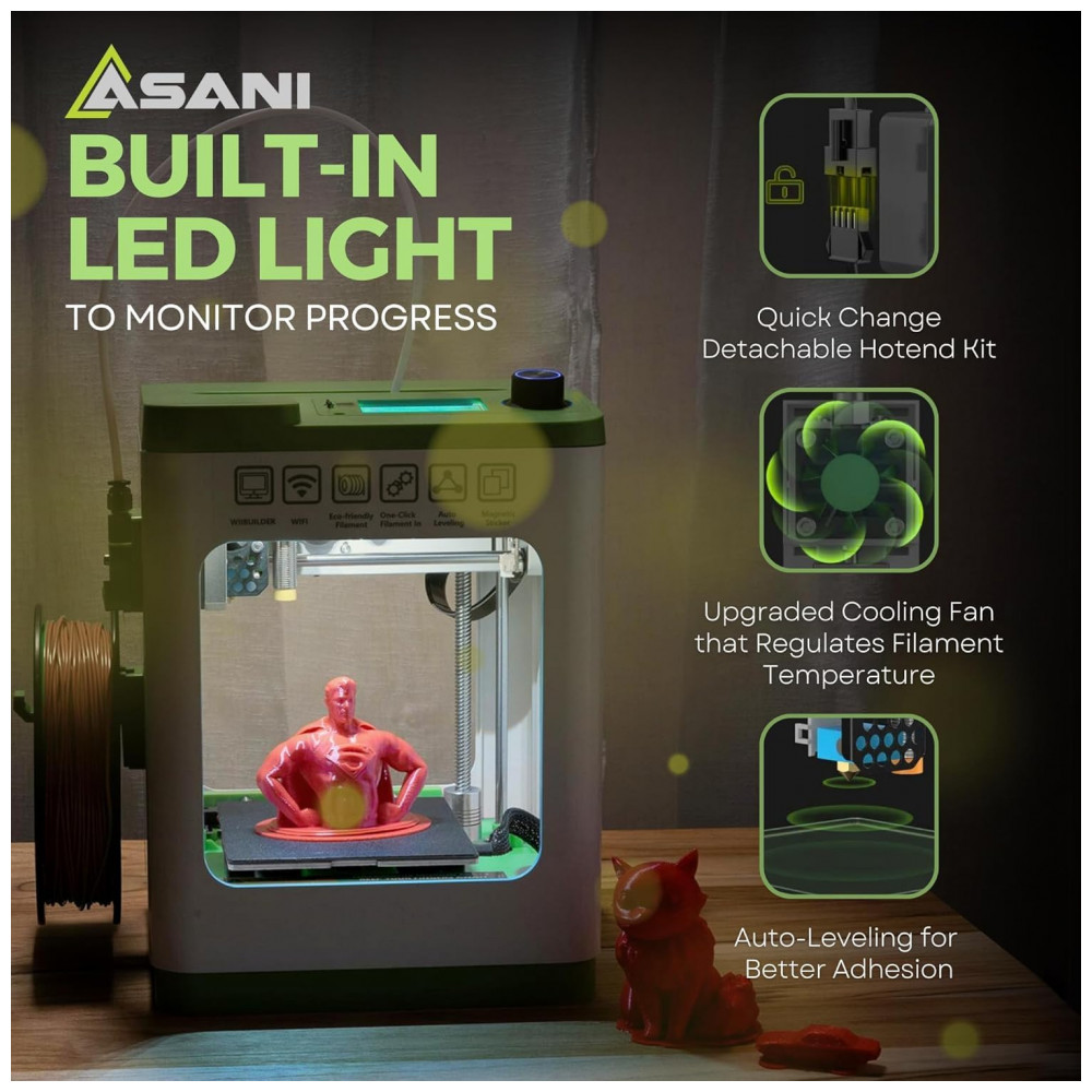 ECTQHYFKBP9C0B_4-1.jpg - Impressora 3D Mini Totalmente Montada para Crianças e Iniciantes - Kit Inicial Completo com Auto Nivelamento Filamento PLA de 10M e Cartão SD -Asani