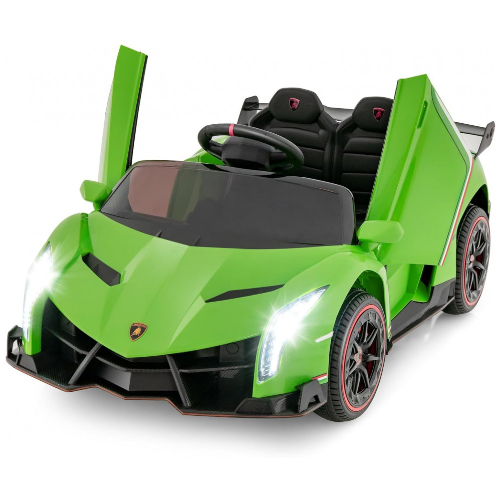 ECTQJ113X4QC0B_0-1.jpg - Carro Elétrico Infantil Licenciado 2 Lugares Lamborghini Veneno OLAKIDS Verde 12V 4WD Suspensão Controle Remoto Música USB MP3