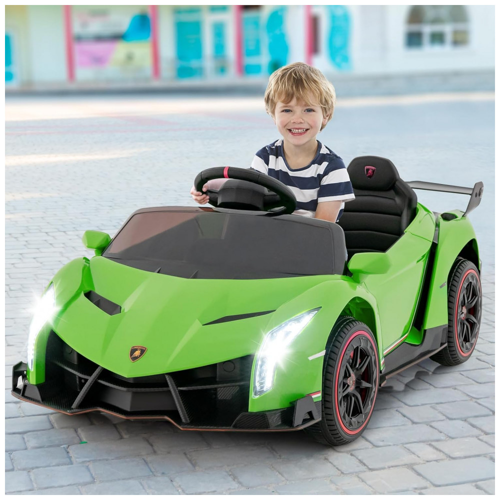 ECTQJ113X4QC0B_1-1.jpg - Carro Elétrico Infantil Licenciado 2 Lugares Lamborghini Veneno OLAKIDS Verde 12V 4WD Suspensão Controle Remoto Música USB MP3