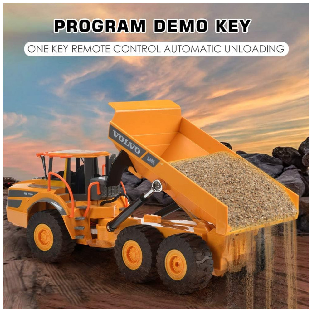 ECTQJ24CLY680B_2-1.jpg - Caminhão Basculante de Controle Remoto DOUBLE E Volvo para Crianças, Articulado, Brinquedo de Construção com Luzes, Presente de Aniversário