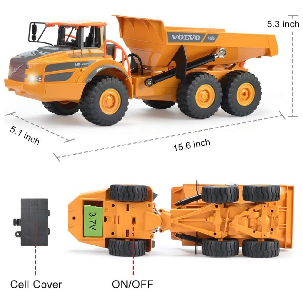 ECTQJ24CLY680B_5-1.jpg - Caminhão Basculante de Controle Remoto DOUBLE E Volvo para Crianças, Articulado, Brinquedo de Construção com Luzes, Presente de Aniversário