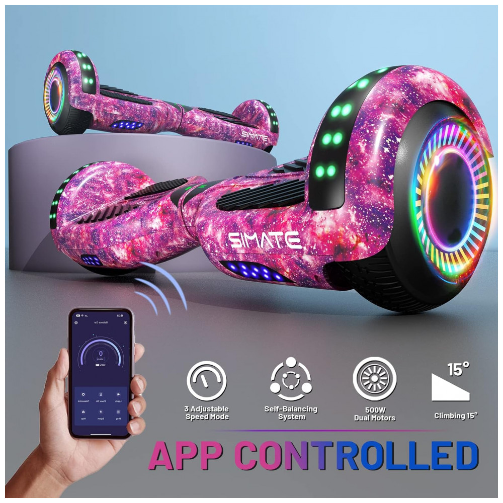 ECTQJ3KY1BR90B_2-1.jpg - Hoverboard SIMATE Galaxy Purple com Bluetooth Rodas Todo Terreno com Luzes de LED e Controle por App – Crianças e Adultos