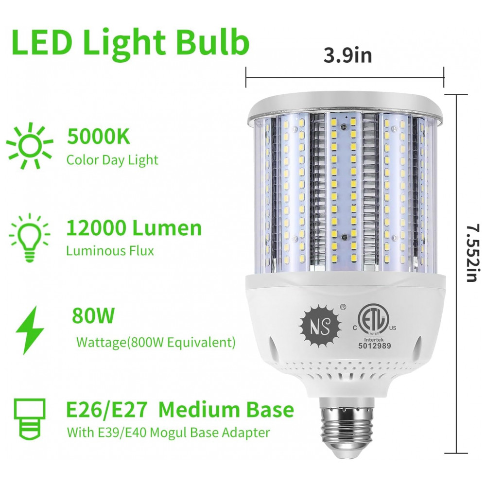 ECTQJ6K2KY4D0B_1-1.jpg - Pacote com 2 Lâmpadas de Milho LED 80W NS, 5000K, AC100-277V, 12000lm, Base E26/E39, Substituição de Lâmpadas HID para Iluminação Comercial Industrial