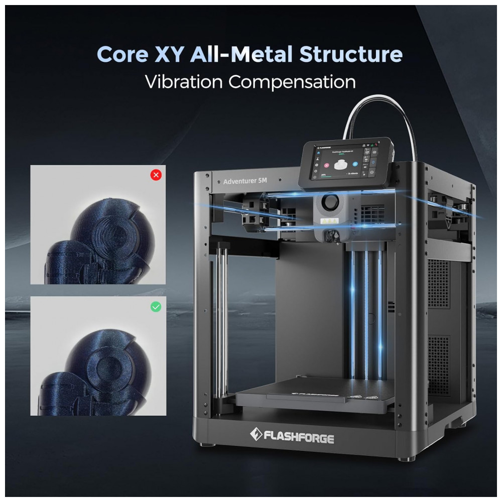 ECTQJ6LYN4HC0B_7-1.jpg - Impressora 3D FLASHFORGE Adventurer 5M com Nivelamento Automático, Impressão de Alta Velocidade até 600mm/s, Extrusora Direta a 280°C com Bocal Destac