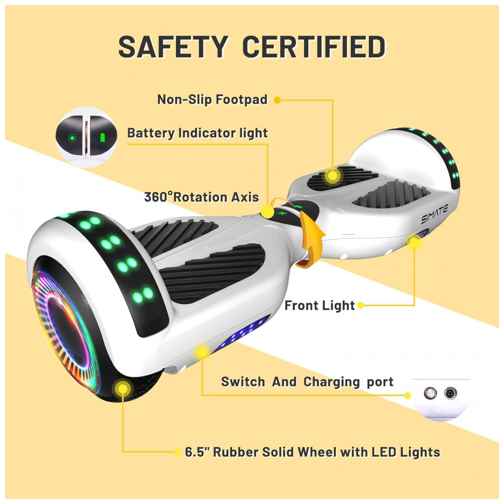 ECTQJ6VG1BR90B_4-1.jpg - Hoverboard SIMATE Branco Todo Terreno com Bluetooth Luzes de LED e Controle por APP – Crianças e Adultos