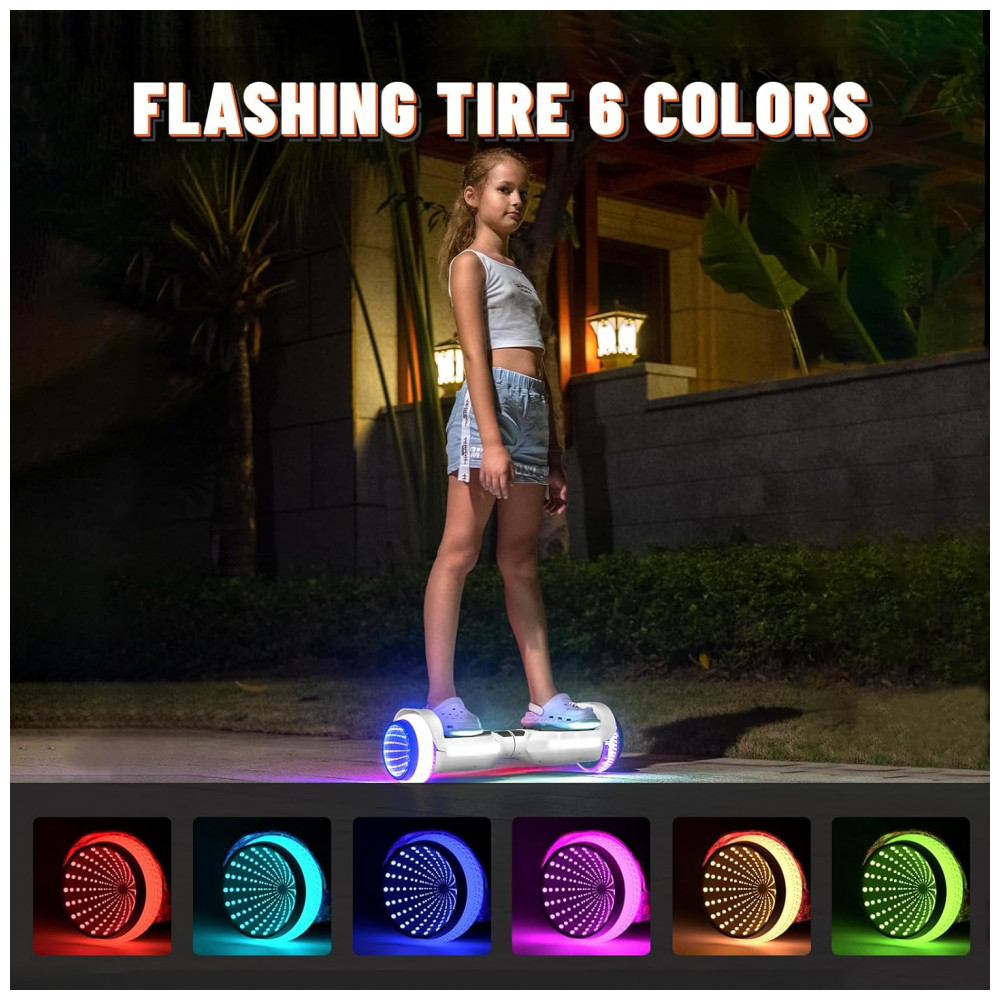 ECTQJ9XGDNSB0B_1-1.jpg - Hoverboard SIMATE com Luzes de LED Coloridas, Alto-falantes Bluetooth e App, Motores Duplos de 250W, Velocidade Máxima de 13,7 km/h