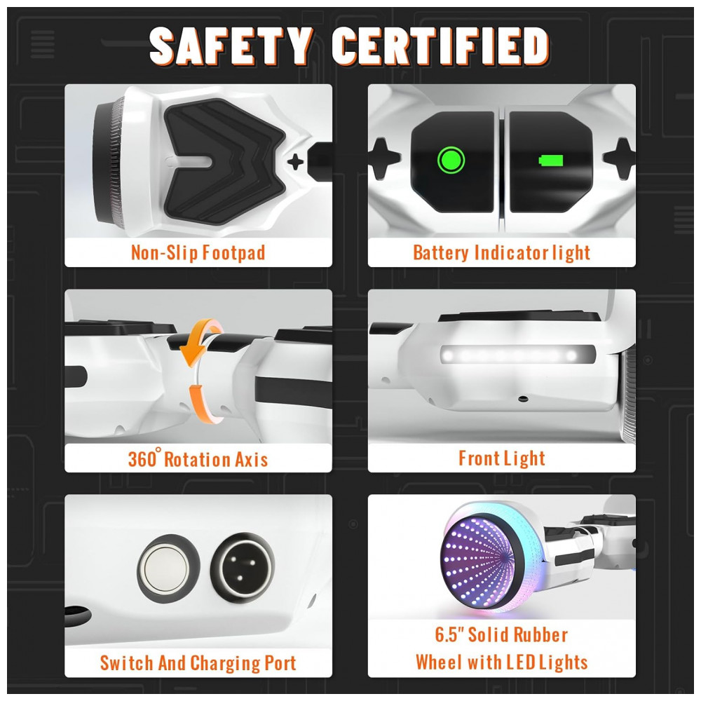 ECTQJ9XGDNSB0B_5-1.jpg - Hoverboard SIMATE com Luzes de LED Coloridas, Alto-falantes Bluetooth e App, Motores Duplos de 250W, Velocidade Máxima de 13,7 km/h