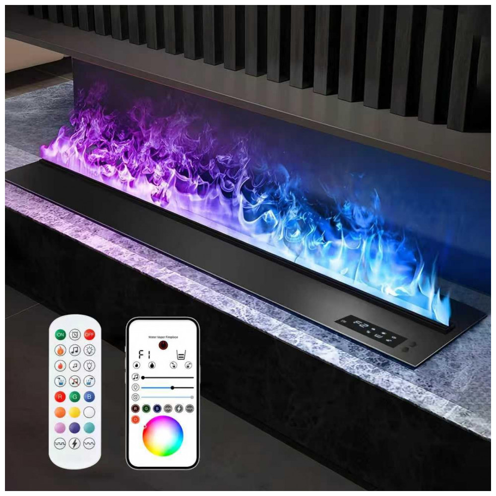 ECTQJ9XJMYSC0B_0-1.jpg - Lareira Elétrica a Vapor Mexhom Multicolor RGB Chama Atomizada Controle Remoto Manual 100 cm Voltagem 110V-120V