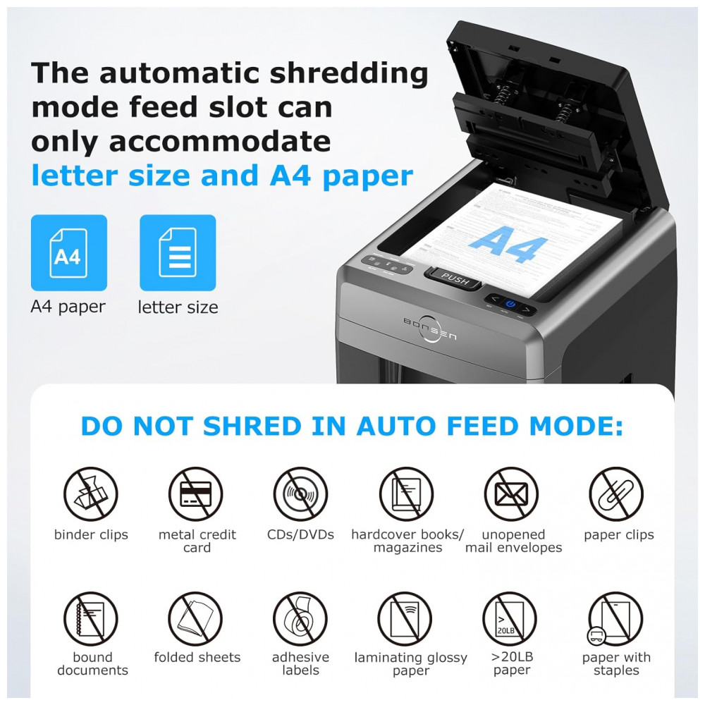 ECTQJBQNJ4KD0B_1-1.jpg - Triturador de Papel Automático BONSEN 300 Folhas, Trituração Contínua 60 Minutos para Uso Comercial Intenso, 30 Minutos Manual, Corte Micro,