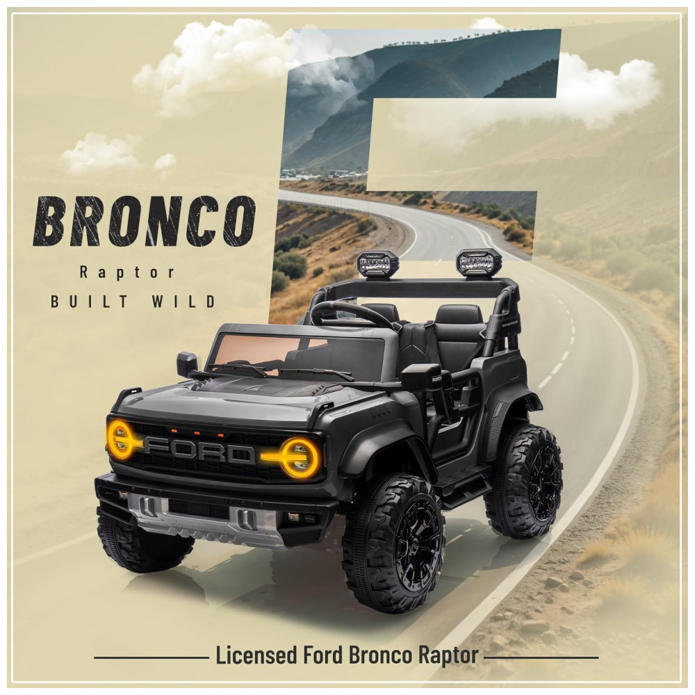 ECTQJCM2GJ9D0B_1-1.jpg - Carrinho Elétrico Licenciado Infantil 2 Lugares 24V Ford Bronco Raptor 4x4 2 Motores 90W Bluetooth Suspensão 4 Rodas Controle Remoto YOFE Preto