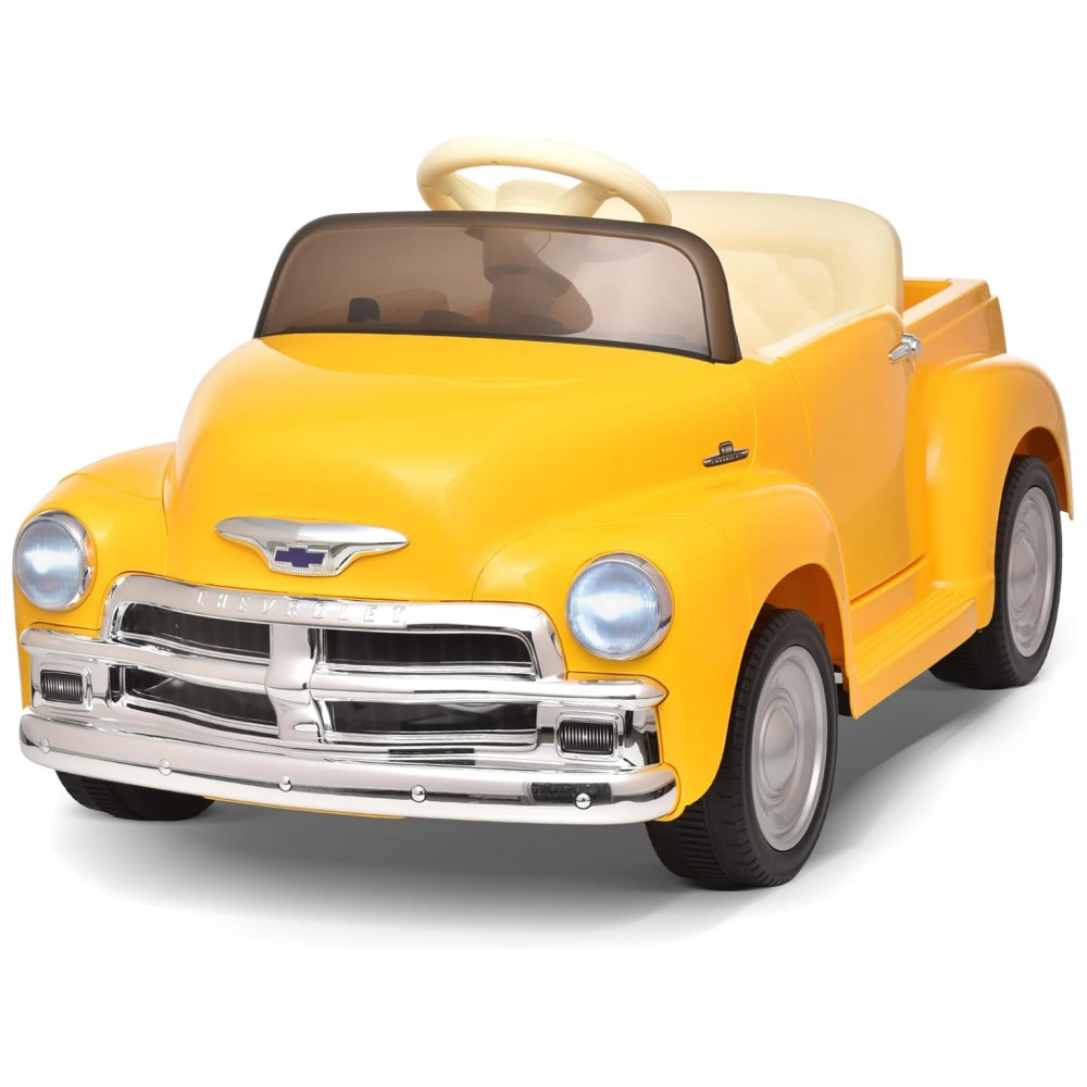 ECTQJX7RL8NC0B_0-1.jpg - Carro Elétrico Infantil Chevrolet 3100 Pickup Licenciado Joywhale 12V, 1 Lugar, 2 Motores, Controle Remoto, 3 Velocidades, Retrô, Amarelo