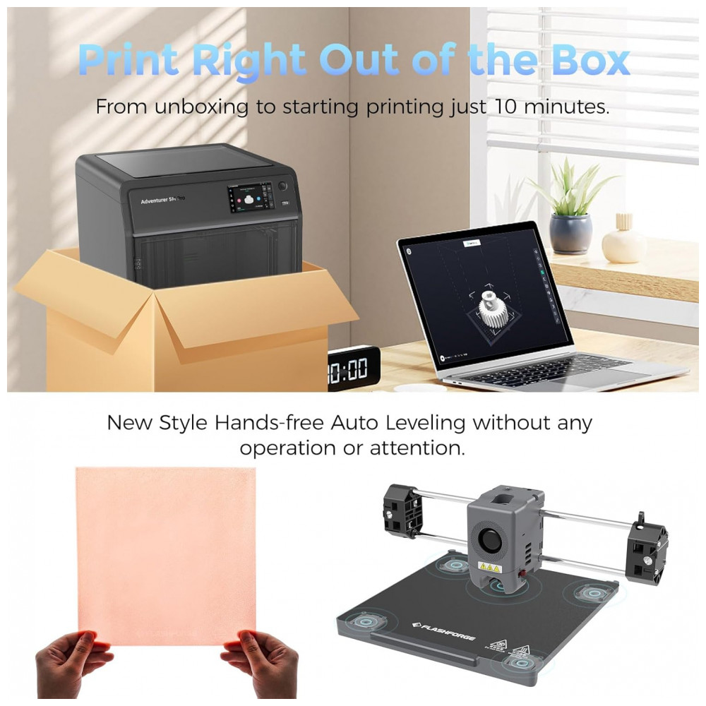 ECTQJYD2ZSPC0B_4-1.jpg - Impressora 3D FLASHFORGE Adventurer 5M Pro, Alta Velocidade de 600mm/s, Auto Nivelamento com Bico Removível Rápido a 280ºC, Estrutura Core XY, Sistema