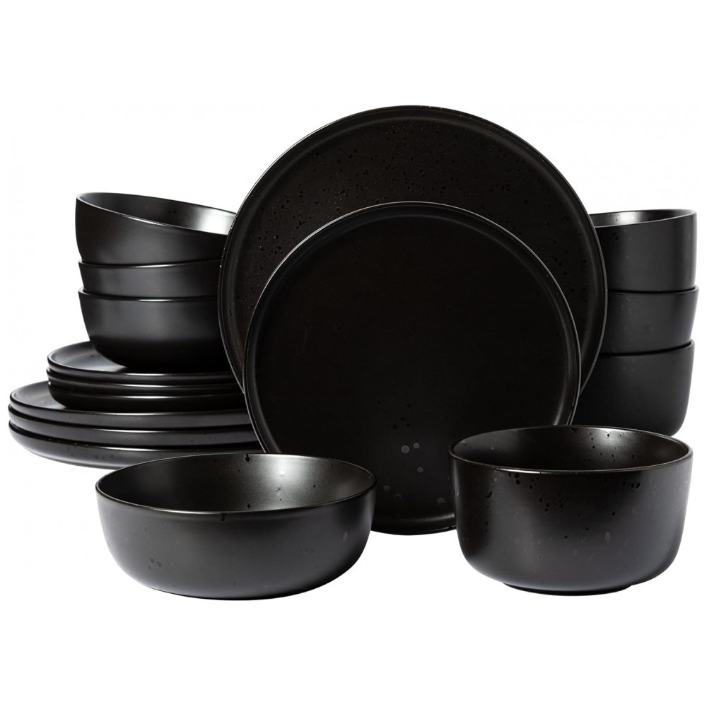 Aparelho de Jantar com 16 Peças em Cerâmica Faiança Reativa Serve 4 Pessoas, Gibson Elite James Street, Preto