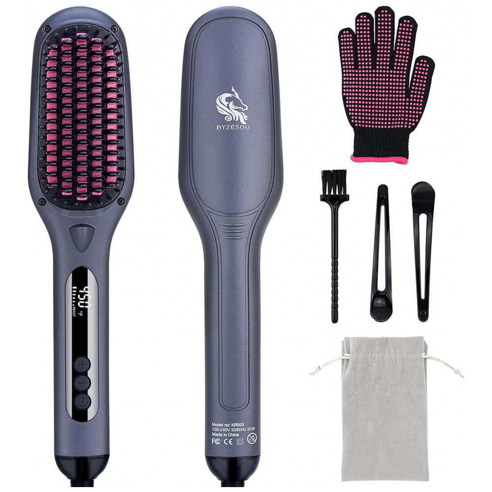 ECTQK1S9NNV90B_0-1.jpg - Escova Alisadora Elétrica com 16 Configurações de Temperatura e Aquecimento em 30s Bivolt BYZESOU Cinza