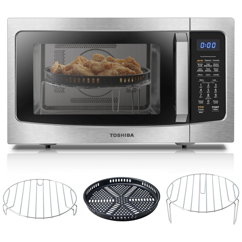 ECTQK2P2CW980B_0-1.jpg - Forno de Micro-ondas Toshiba Air Fryer Combo 4 em 1, Função de Sensor Inteligente, Convecção, Memória de Posição, Prato Giratório