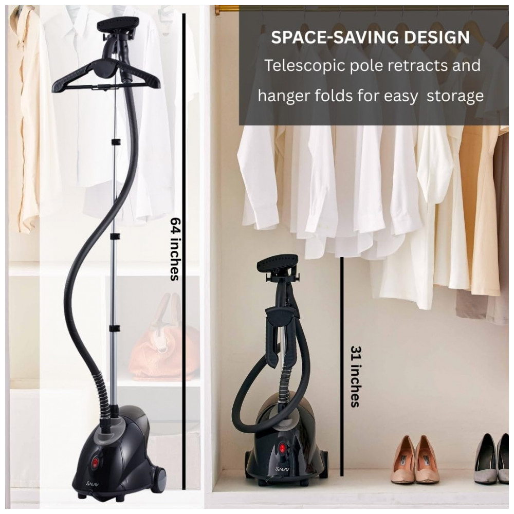 ECTQK6BC9Y570B_3-1.jpg - SALAV GS18DJ Steamer de Roupas com Reservatório de 1,8L e Rodas para Movimentação Fácil - 1500 watts Preto