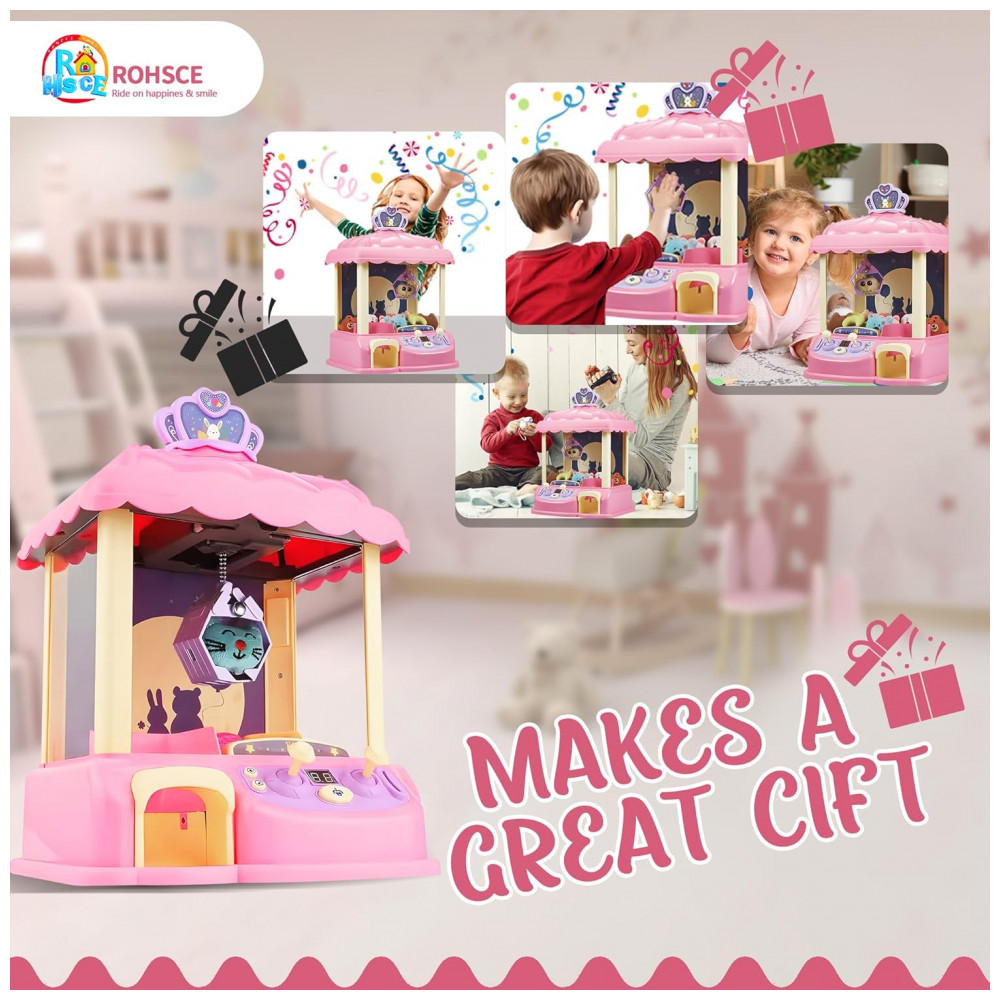 ECTQK7Q4KDRC0B_2-1.jpg - ROHSCE Máquina de Garra Mini Arcade Rosa Brinquedo Elétrico para Crianças com LED e Som Ajustável Idade 6-12 Anos