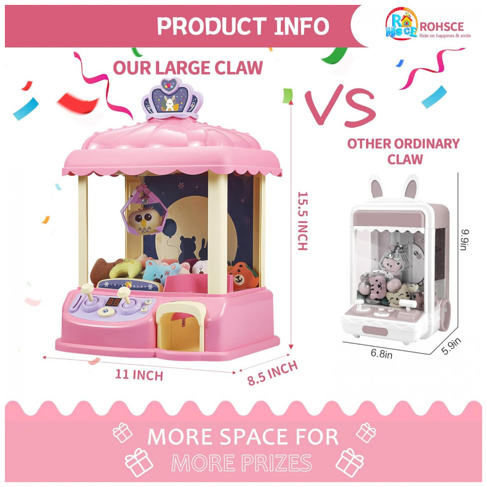 ECTQK7Q4KDRC0B_5-1.jpg - ROHSCE Máquina de Garra Mini Arcade Rosa Brinquedo Elétrico para Crianças com LED e Som Ajustável Idade 6-12 Anos
