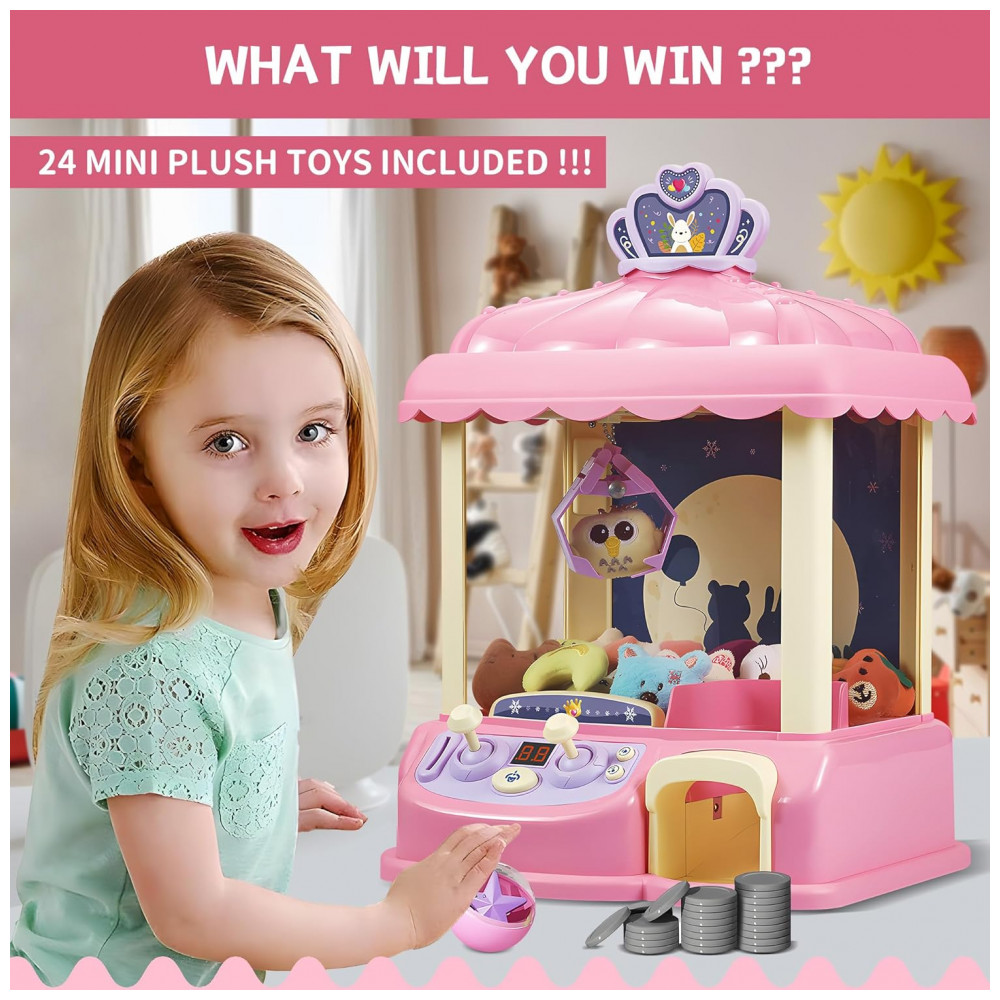 ECTQK7Q4KDRC0B_7-1.jpg - ROHSCE Máquina de Garra Mini Arcade Rosa Brinquedo Elétrico para Crianças com LED e Som Ajustável Idade 6-12 Anos