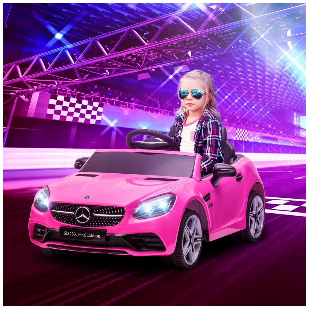 ECTQK8G4WK5B0B_1-1.jpg - Carro Elétrico Infantil Licenciado Aosom Mercedes SLC 300 12V Rosa com Controle Remoto Música Luzes LED e Suspensão - Para Crianças de 3 a 6 Anos